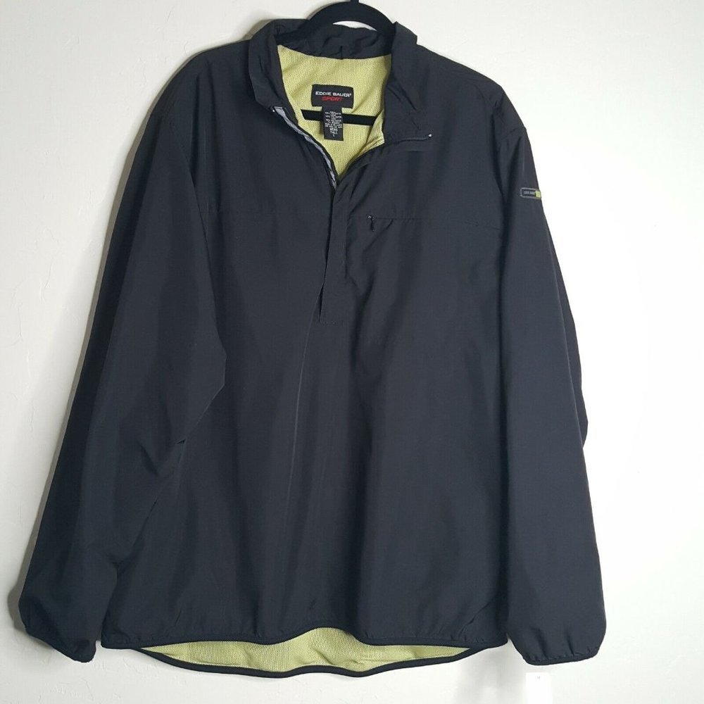 Eddie Bauer Sport Windbreaker Jacket Coat Black 1/2 Zip Pullover Size Large Tall